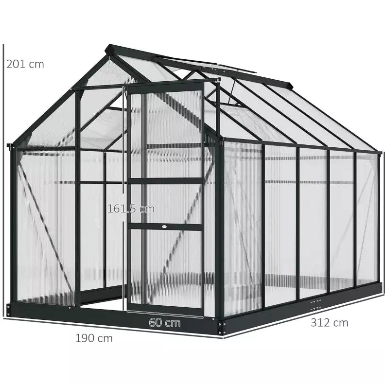 Walk In Greenhouse, Sliding Door, Polycarbonate, 6x10ft