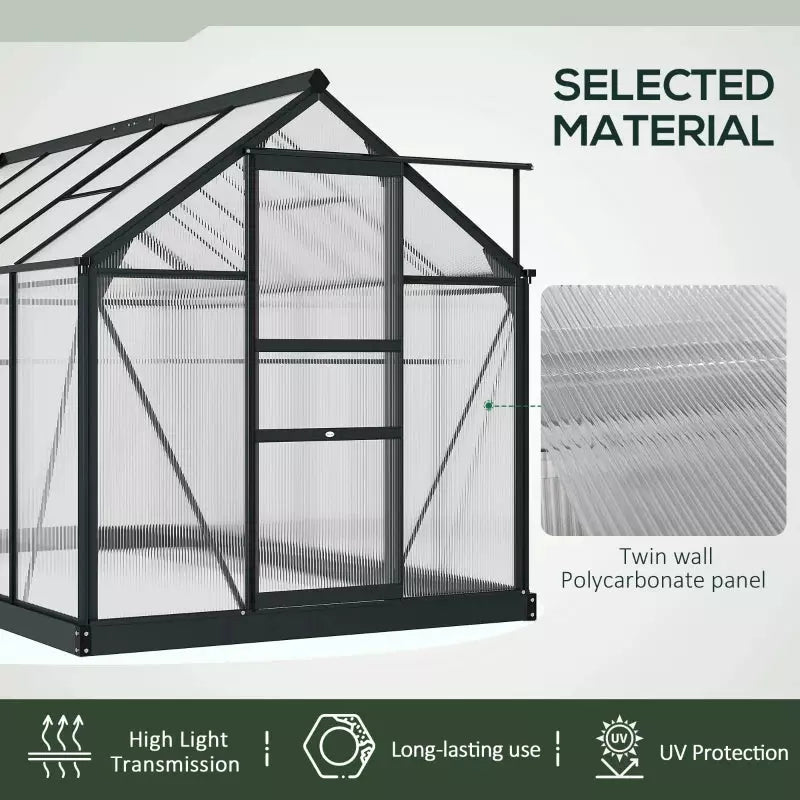 Walk In Greenhouse, Sliding Door, Polycarbonate, 6x10ft