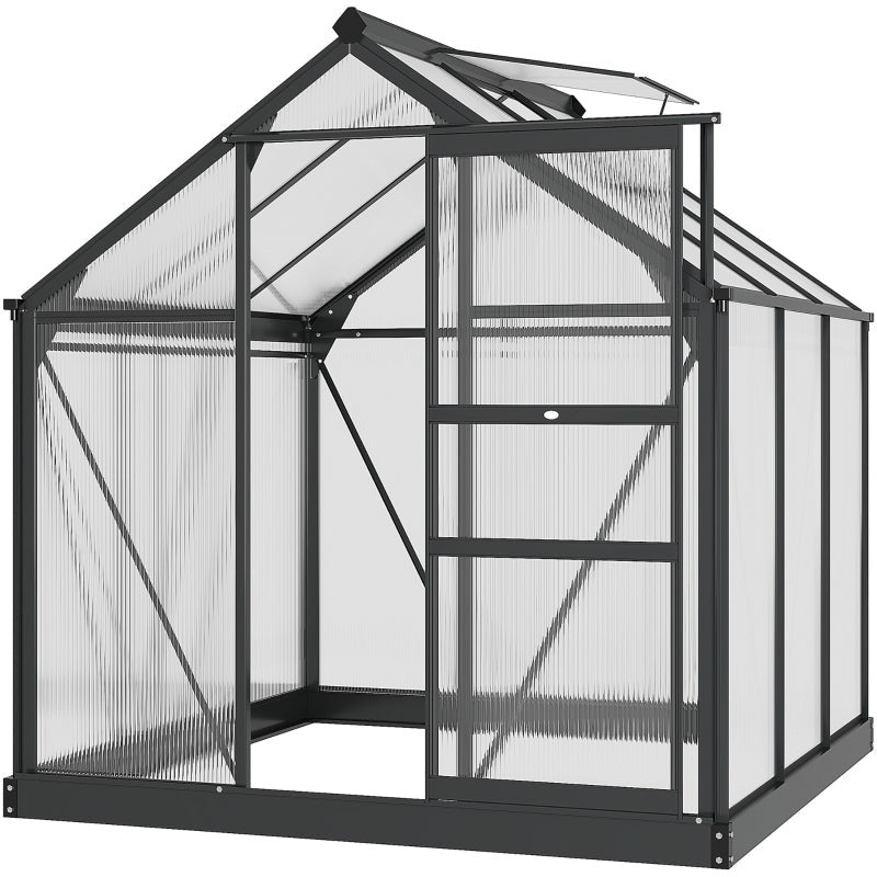 6x6ft Polycarbonate Greenhouse, Slide Door, Clear