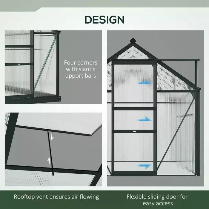 6x6ft Polycarbonate Greenhouse, Slide Door, Clear