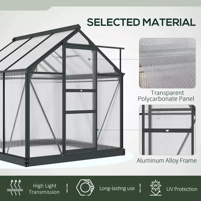 6x6ft Polycarbonate Greenhouse, Slide Door, Clear