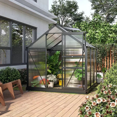 6x6ft Polycarbonate Greenhouse, Slide Door, Clear Outsunny