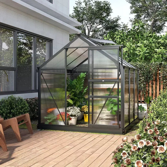 6x6ft Polycarbonate Greenhouse, Slide Door, Clear