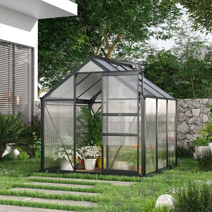 6x6ft Polycarbonate Greenhouse, Slide Door, Clear