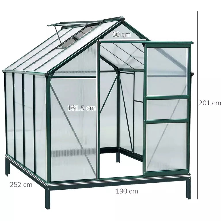 6x8ft Polycarbonate Greenhouse, Slide Door, Clear