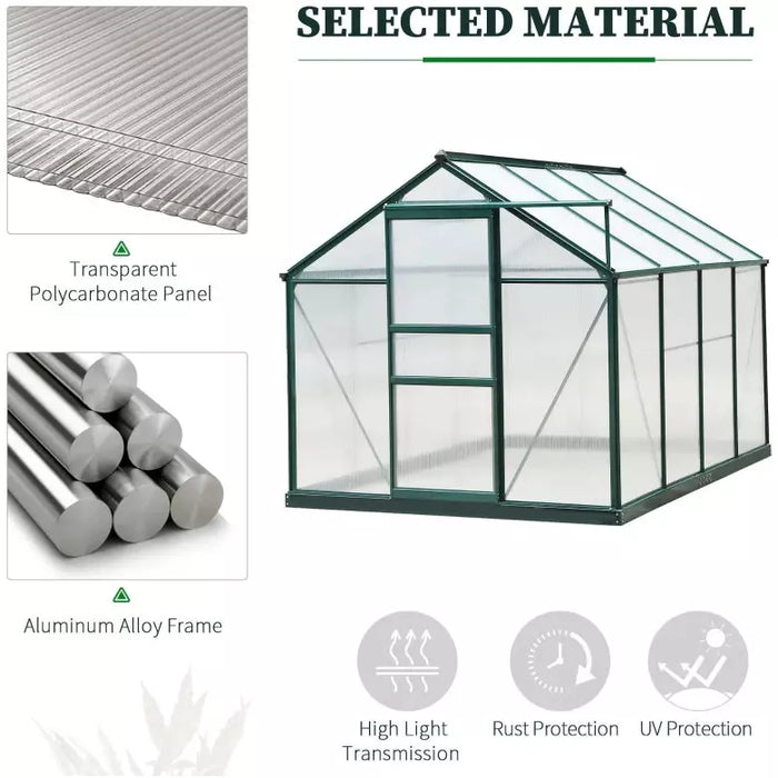 6x8ft Polycarbonate Greenhouse, Slide Door, Clear