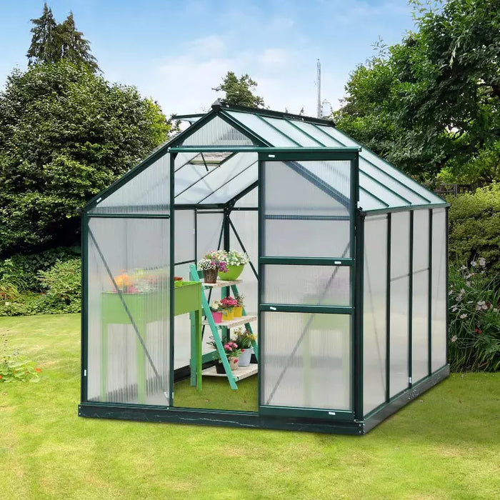 6x8ft Polycarbonate Greenhouse, Slide Door, Clear