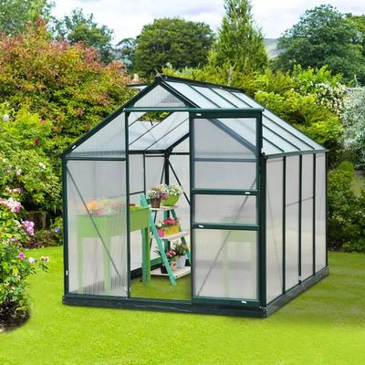 6x8ft Polycarbonate Greenhouse, Slide Door, Clear Outsunny