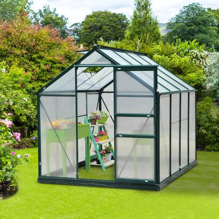 6x8ft Polycarbonate Greenhouse, Slide Door, Clear