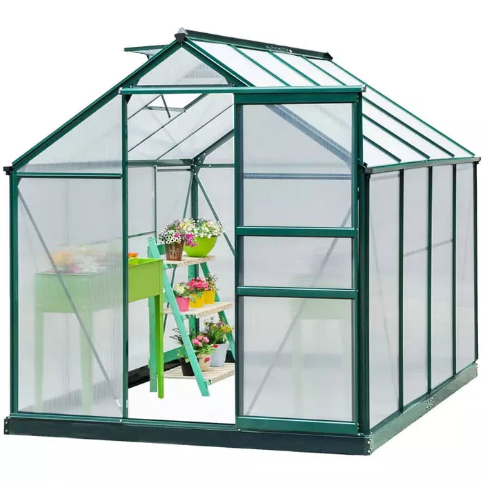 6x8ft Polycarbonate Greenhouse, Slide Door, Clear