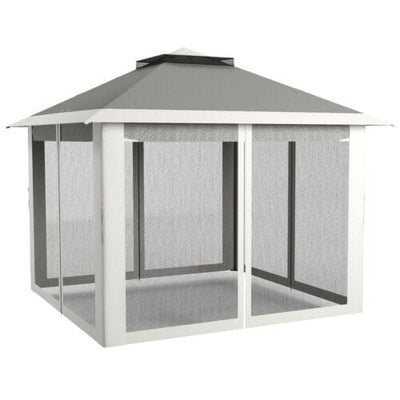 Image of an Outsunny Pop Up Garden Gazebo With Mesh Side Walls, 3.3m x 3.3m, Dark Grey