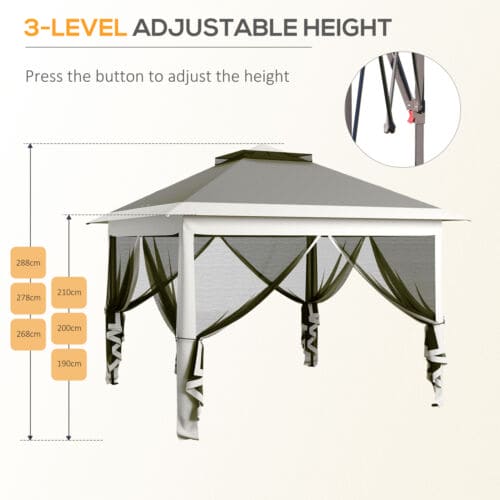 Image of an Outsunny Pop Up Garden Gazebo With Mesh Side Walls, 3.3m x 3.3m, Dark Grey