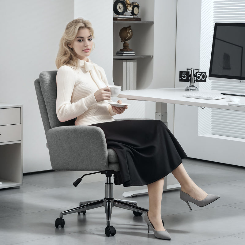 Grey Sherpa Fleece Office Chair Adjustable Height 91 to 99cm for Home or Office by HOMCOM