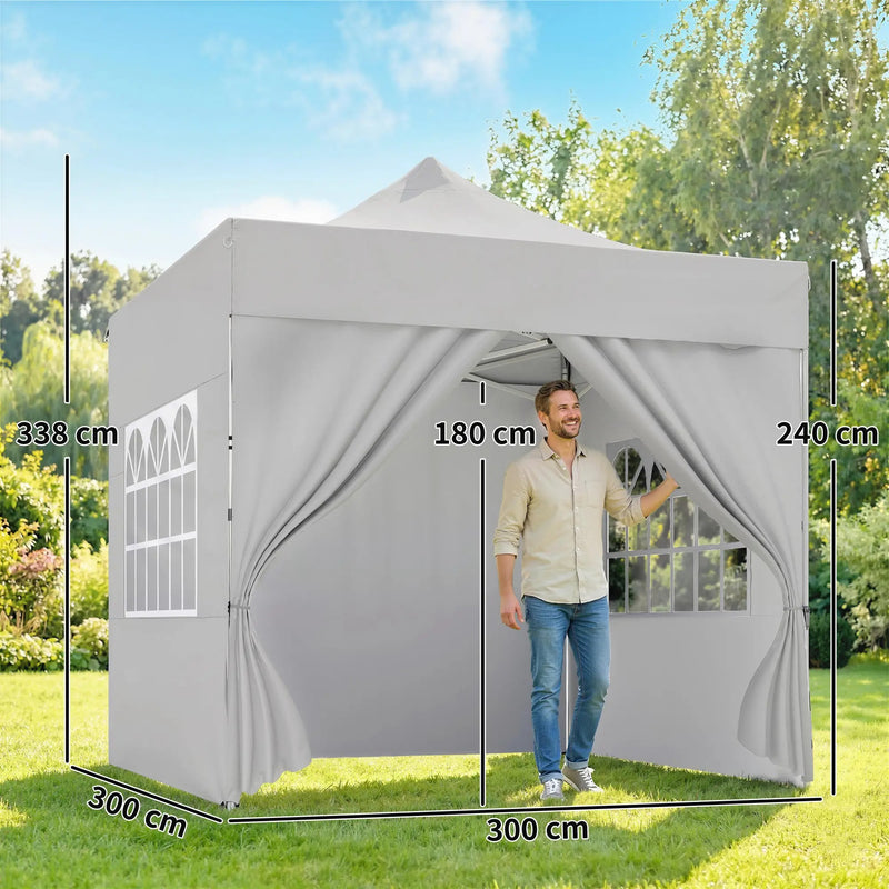 UPF50+ Pop Up Gazebo 3 x 3 m with Removable Sidewalls for Outdoor Parties and Events Outsunny