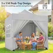 UPF50+ Pop Up Gazebo 3 x 3 m with Removable Sidewalls for Outdoor Parties and Events Outsunny