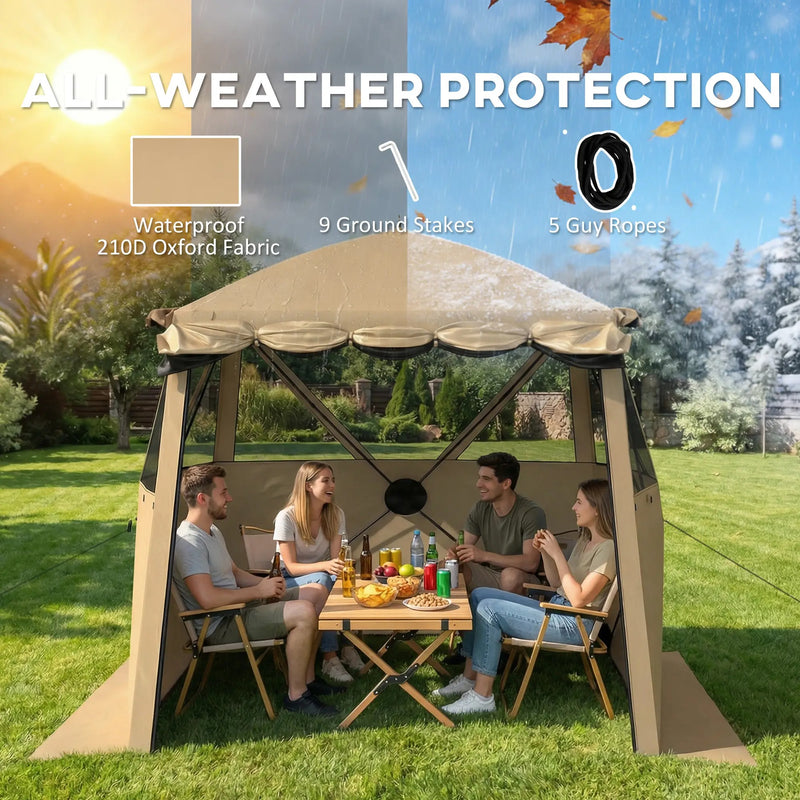 Pop Up Gazebo with Mesh Windows for Sun and Rain Shelter Easy Setup Outsunny