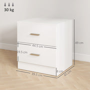 HOMCOM Set of 2 Modern Nightstands, Bedside Tables with 2 Storage Drawers, Accent End Table for Bedroom and Living Room, White AOSOM