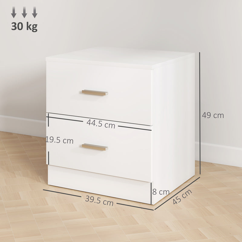 HOMCOM Set of 2 Modern Nightstands, Bedside Tables with 2 Storage Drawers, Accent End Table for Bedroom and Living Room, White AOSOM