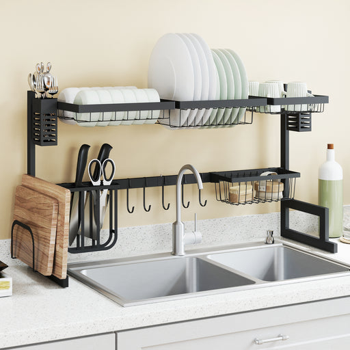 Modular Over Sink Drying Rack 93cm Stainless Steel Space Saving Dish Drainer by HOMCOM
