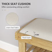 Cream White Bamboo Shoe Bench With Cushion And 3 Tier Rack For Hallway Or Bedroom