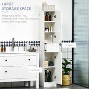 Tall Bathroom Storage Cabinet with Drawer and Adjustable Shelves Freestanding White