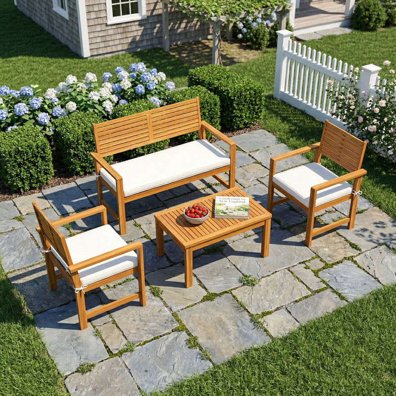 4 Piece Garden Furniture Set with Cushions for Relaxed Outdoor Seating Natural Cream Outsunny