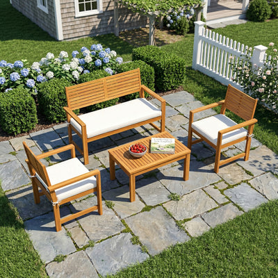 4 Piece Garden Furniture Set with Cushions for Relaxed Outdoor Seating Natural Cream Outsunny