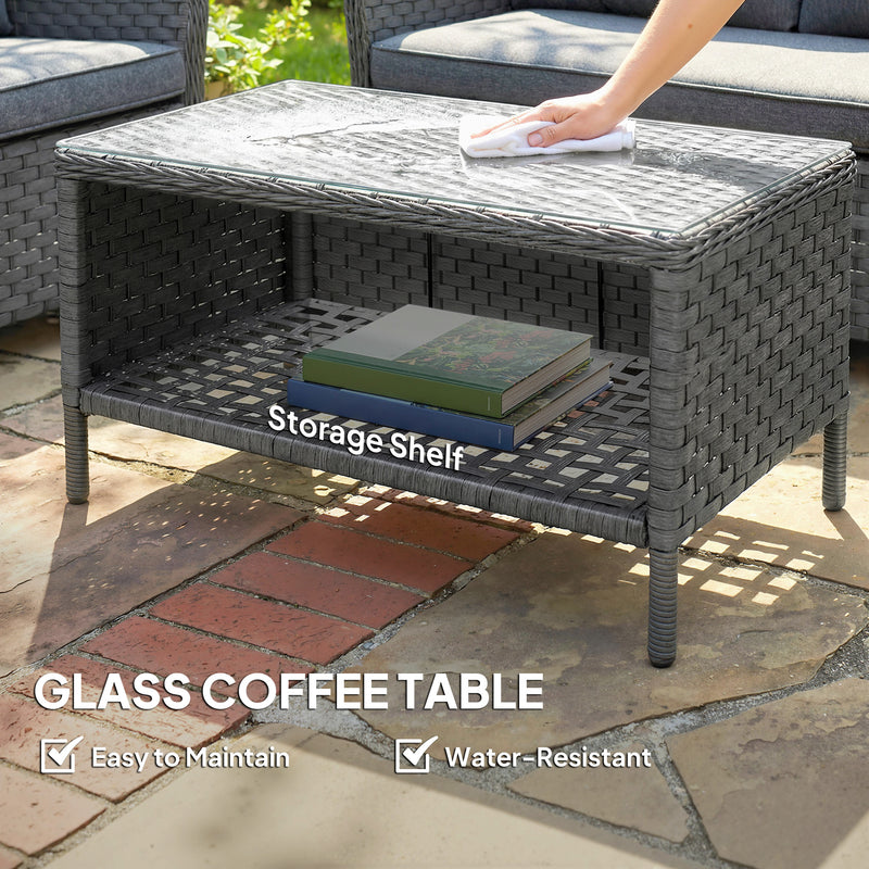 Garden Rattan Furniture Set with Cushions and Coffee Table for Relaxing Outdoors Dark Grey Outsunny