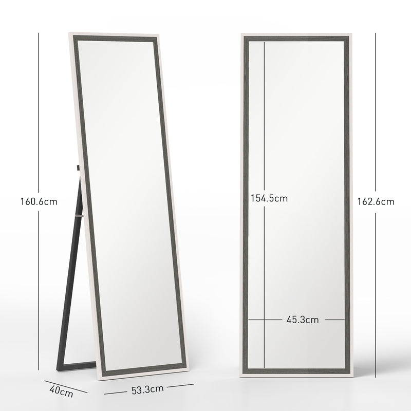 Two Tone Full Length Mirror 162 cm Tall in White and Grey with Modern Slim Frame
