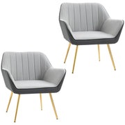 Set of 2 Modern Velvet Armchairs with Gold Legs Ideal for Living Room or Bedroom Light Grey