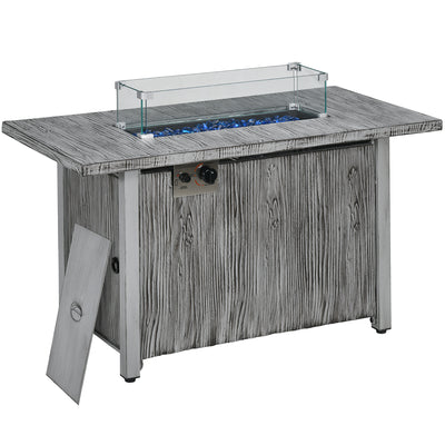 Grey Gas Firepit Table with Glass Screen and Cover 50000 BTU for Garden Heating