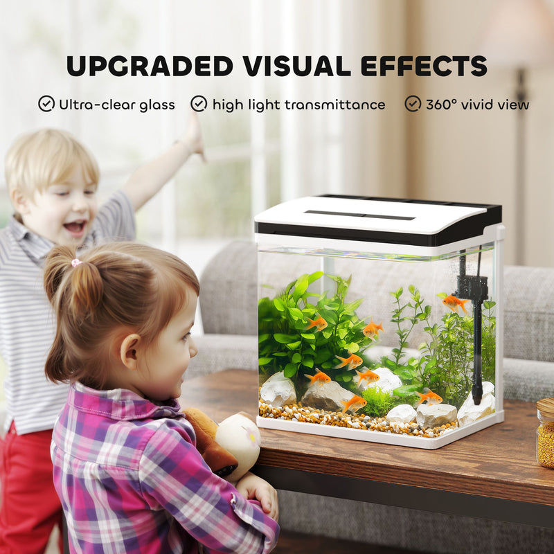 13L Glass Fish Tank with Filter and LED Light Ideal for Betta and Shrimp Black