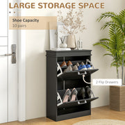 Two Drawer Shoe Storage Cabinet Fits Up To 10 Pairs Ideal For Hallways Black