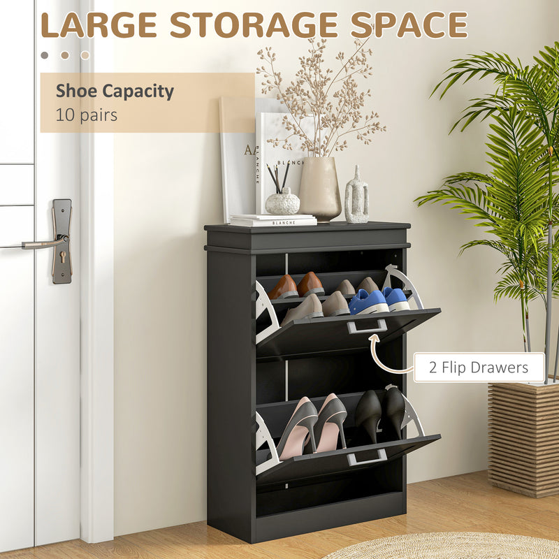 Two Drawer Shoe Storage Cabinet Fits Up To 10 Pairs Ideal For Hallways Black