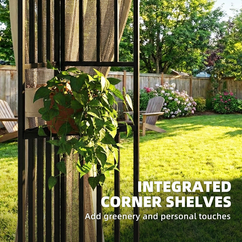3.3 x 3.3m Metal Garden Gazebo with Mesh Sides for Shade and Insect Protection, Khaki Outsunny