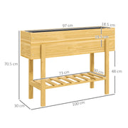 Wooden Raised Garden Bed with Liner Storage Shelf and Drainage for Vegetables and Flowers by Outsunny