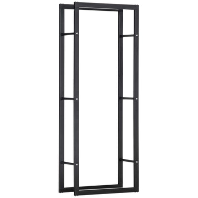 Tall Metal Firewood Log Holder Rack With Tiered Storage For Indoor Outdoor Use Black