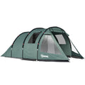 Outsunny Two Room Tunnel Tent Camping Tent for  3-4 Man with Windows, Covers, Carry Bag, for Fishing, Hiking, Sports, Green
