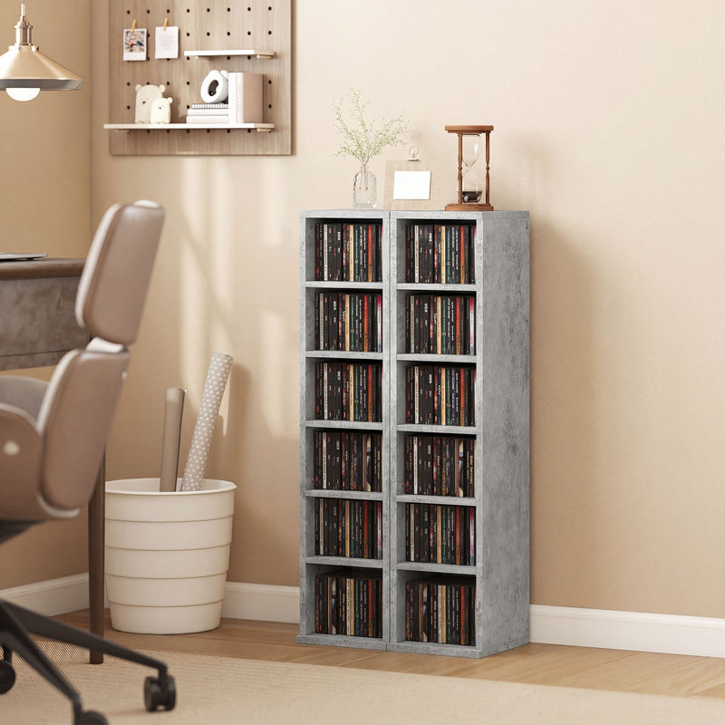 CD and Media Storage Shelves Set of 2 with Adjustable Compartments Grey