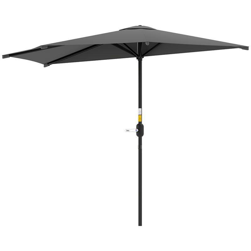 Dark Grey 3m Half Parasol Semi Round Umbrella With Metal Frame and Crank Handle by Outsunny