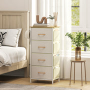 Chest of 4 Fabric Drawers for Bedroom Storage with Wooden Top Surface, Beige
