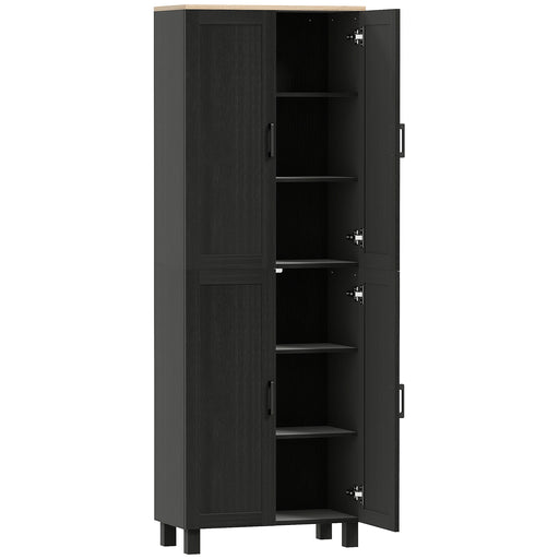 Tall Freestanding Kitchen Pantry Cabinet With Adjustable Shelves For Dining Room Storage, Black