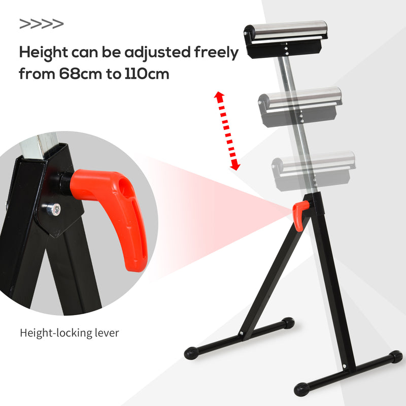 Adjustable Roller Stand for Steady Woodworking Support in Workshops and Garages Black Silver AOSOM