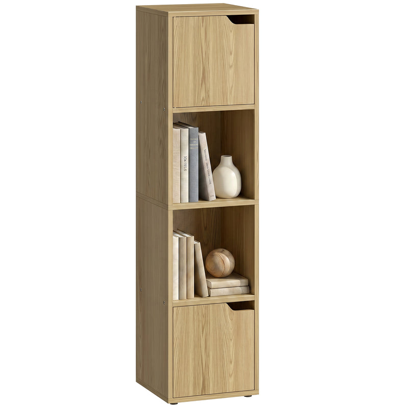 Slim Corner Bookcase with Shelves and Cabinets for Small Spaces Oak