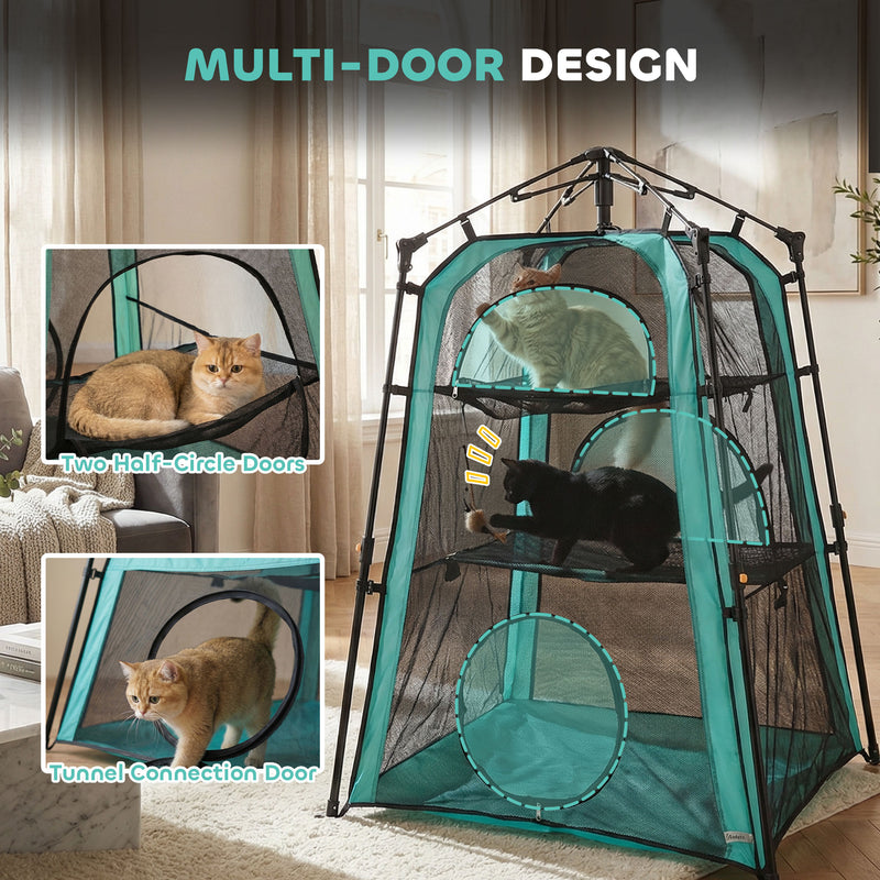 Cat Tent Three Level Outdoor Playhouse for Safe Garden or Balcony Exploration Black AOSOM