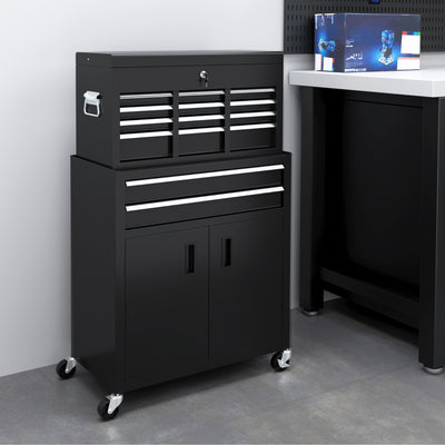 Portable Metal Tool Chest with 6 Drawers and Wheels for Garage and Workshop Use Black