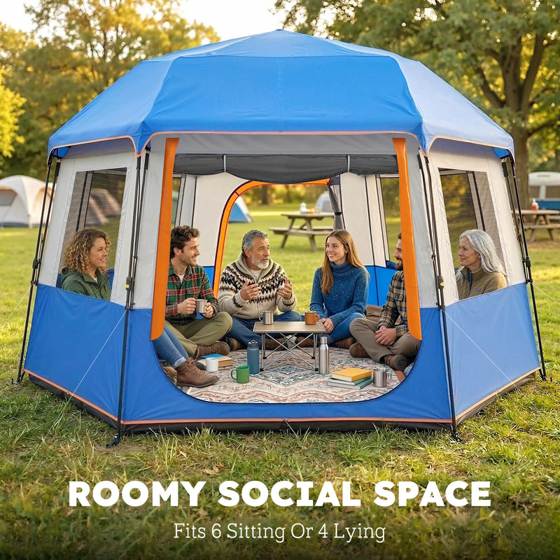 Family Tent for 6 With Quick Setup and Weather Protection for Garden or Beach Blue