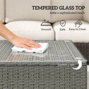 Rattan Garden Coffee Table with Glass Top for Patio or Conservatory Use Light Grey AOSOM