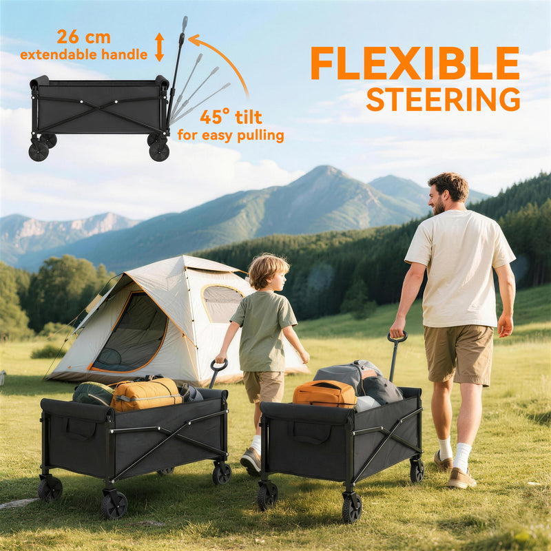 Folding Festival Trolley for Easy Garden and Picnic Transport 80L Capacity Black Outsunny