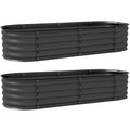 Set of 2 Dark Grey Galvanised Metal Raised Garden Beds for Flowers Herbs and Succulents